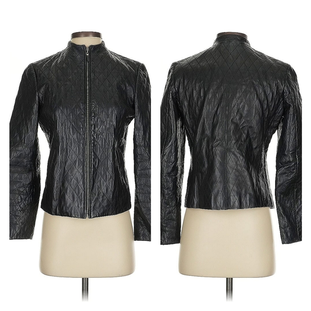100% black leather jacket Size  4 (petite) 